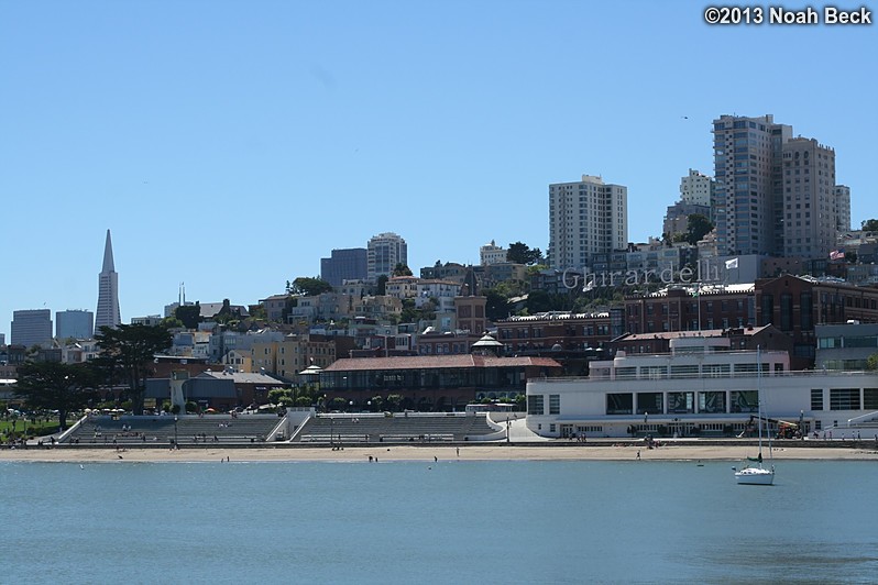 June 28, 2013: Looking back at Ghirardelli Square from the pier at Aquatic Park