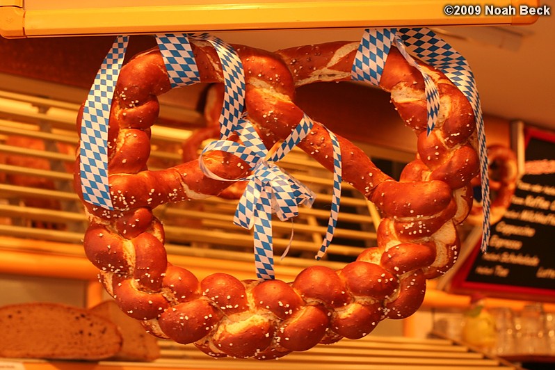 September 24, 2009: Braided pretzel displayed from a shop near Marienplatz
