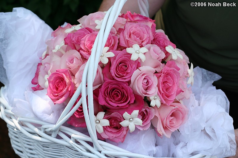 July 1, 2006: a bride&#39;s bouquet in a basket