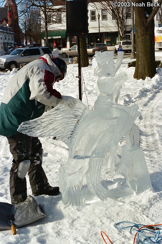 February 15, 2003: Carving an ice sculpture