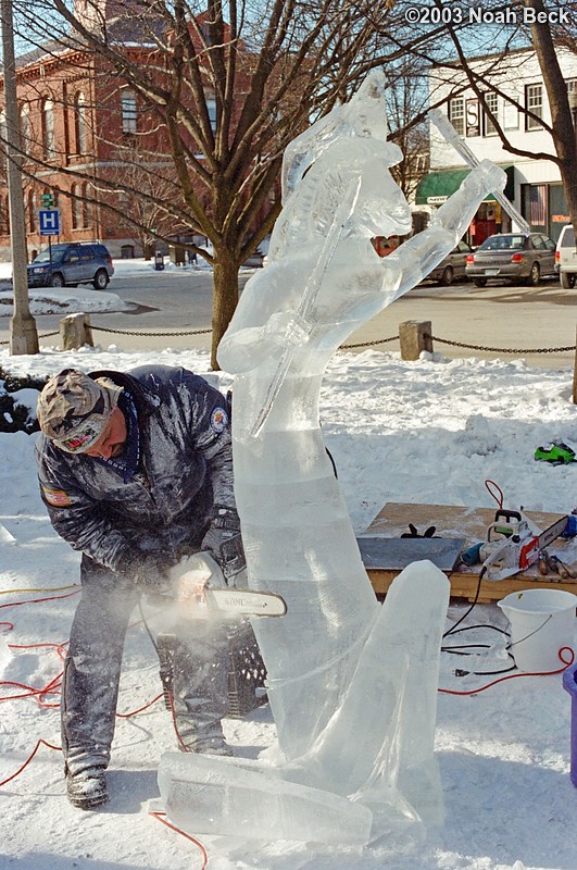 February 15, 2003: Carving an ice sculpture