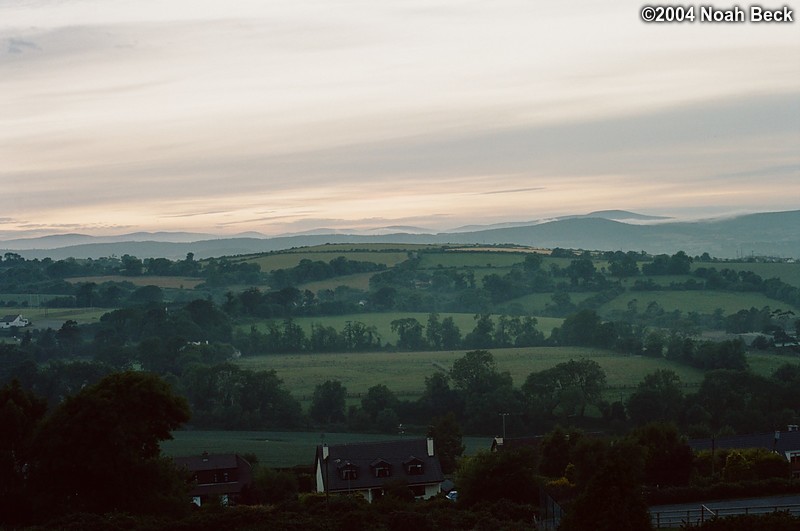 July 6, 2004: I climbed up the hill behind our B&amp;B around dusk (about 10 pm) and took this picture of the town of Wicklow.