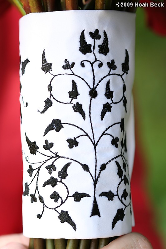 August 1, 2009: detail of embroidered bouquet wrap