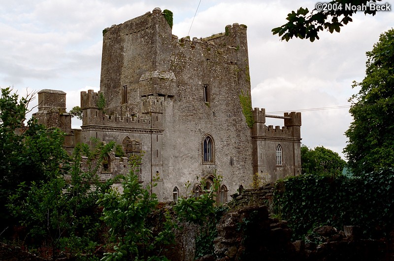 July 3, 2004: After dinner, we set out to try to find Leap Castle (shown here, one of the most haunted castles in Ireland) so that we could visit it the following day.  The central structure was built during the 1200s, and the two wings on either side were added during the 1700s or 1800s. It was burned in 1922 during Ireland&#39;s war for independence.