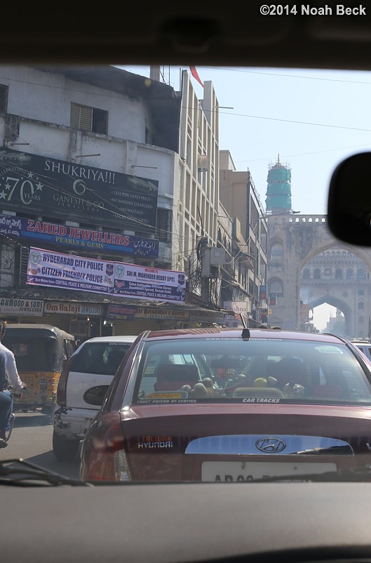 December 7, 2014: Driving in the old city near the Charminar.  Notice the electrical wiring.