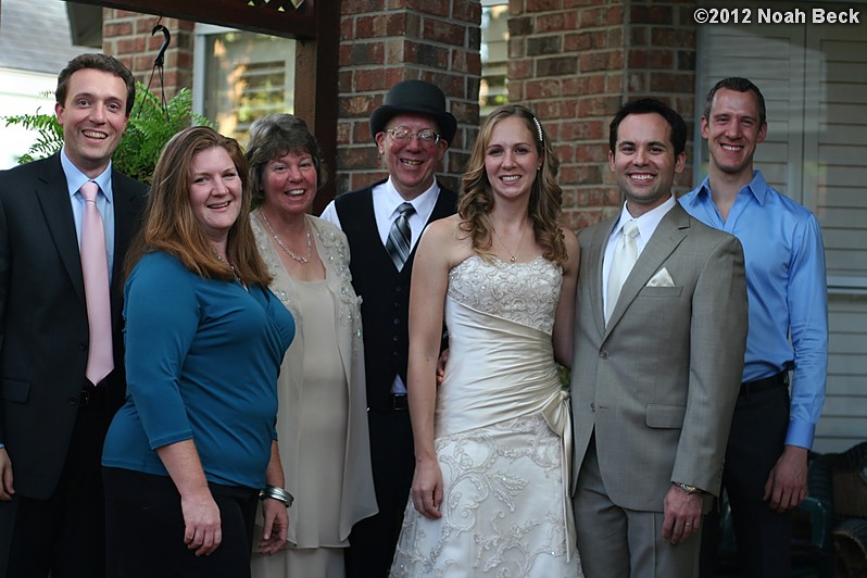 November 3, 2012: Family photo at the San Antonio wedding reception.  Left to right: Noah, Rosalind, Raelynn, Jim, Anna, Mike, Gabe
