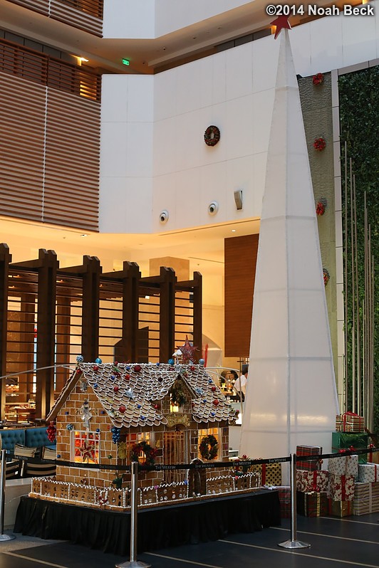 December 9, 2014: Gingerbread house and Christmas tree display in the Westin atrium