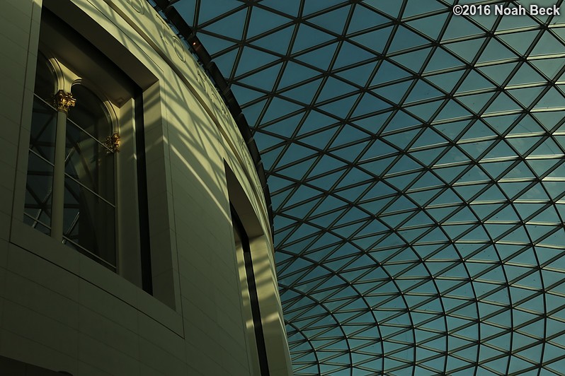 October 17, 2016: Glass and steel roof of the Great Court in the British Museum