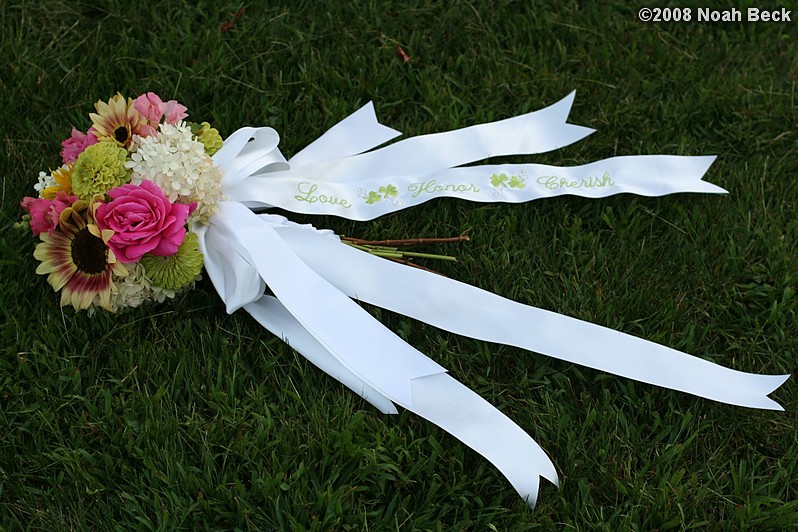 September 1, 2008: hand-held bouquet with embroidered ribbon