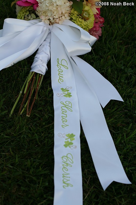 September 1, 2008: hand-held bouquet with embroidered ribbon