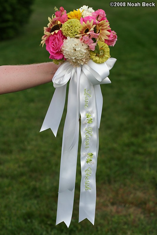 September 1, 2008: hand-held bouquet with embroidered ribbon