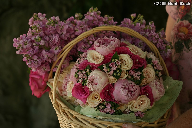 August 15, 2009: hand-held bouquets in a basket
