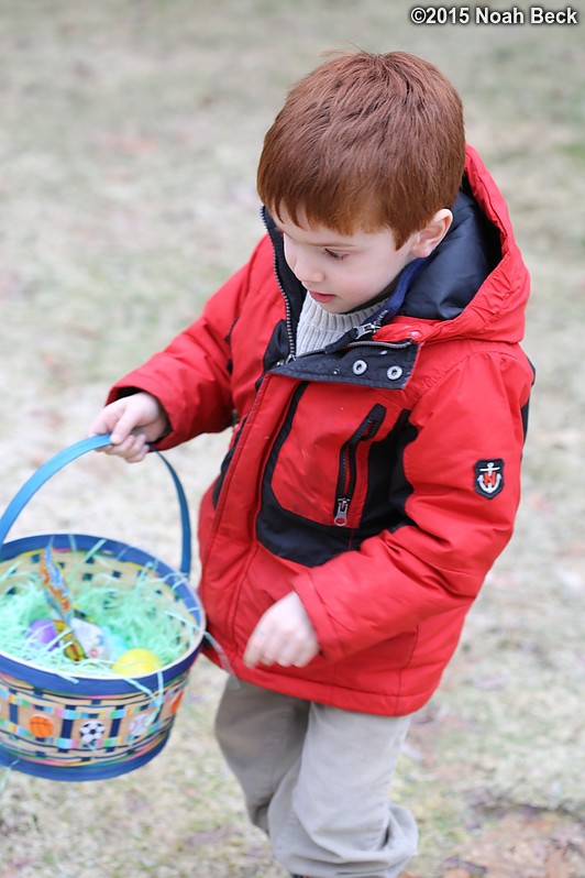 April 5, 2015: James filling his Easter basket