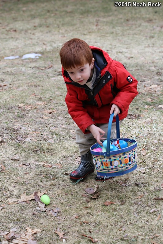 April 5, 2015: James filling his Easter basket