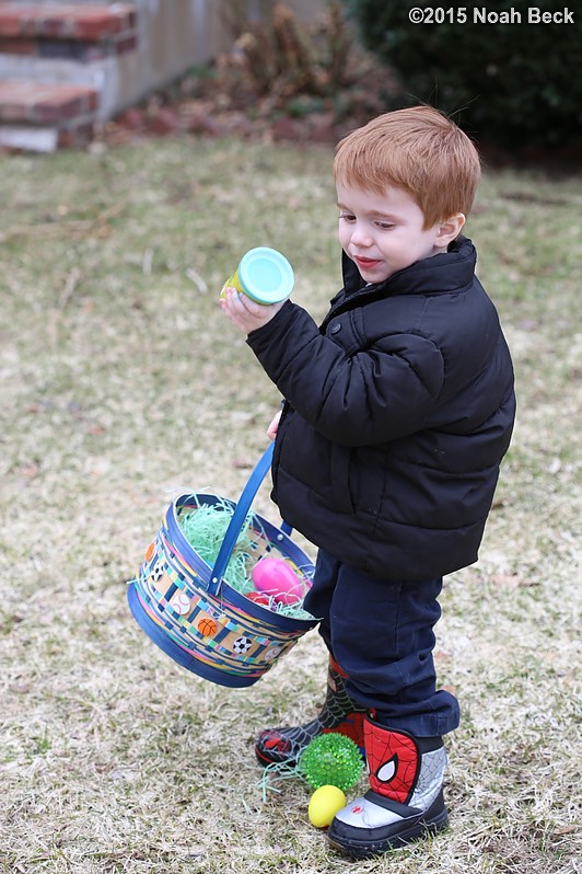 April 5, 2015: Jax filling his Easter basket