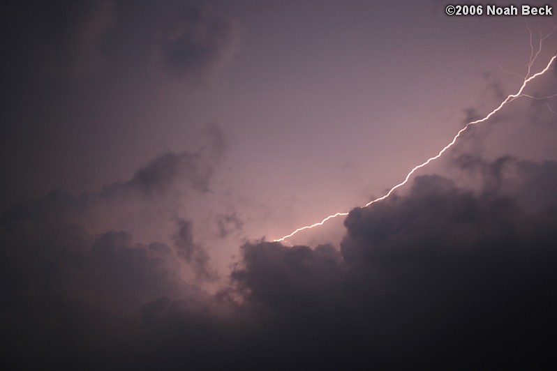 August 7, 2006: Lightning jumping across a cloudy night sky