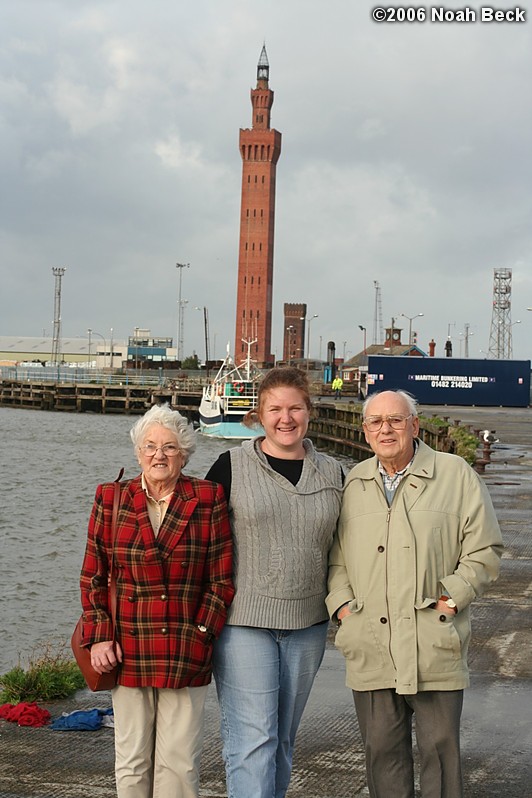 October 26, 2006: Marion, Rosalind, and Albert in front of the Grimsby Dock Tower.