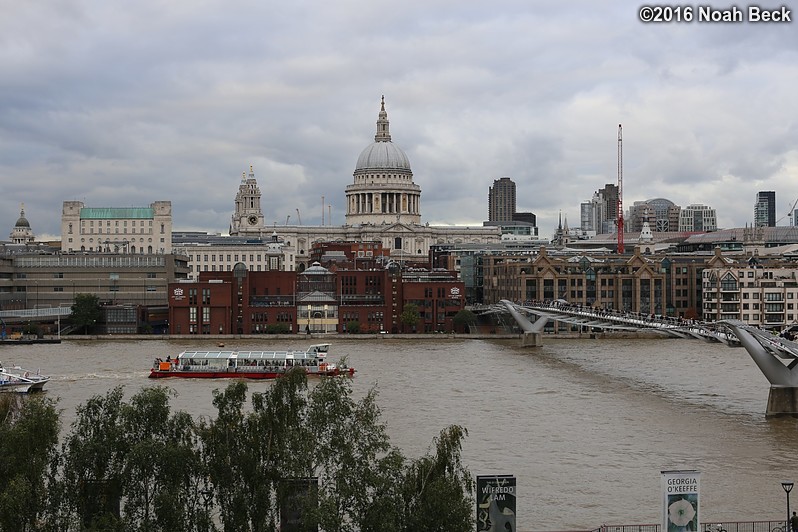 October 19, 2016: The Millennium Bridge over the River Thames with St Paul&#39;s Cathedral, taken from a balcony at the Tate Modern
