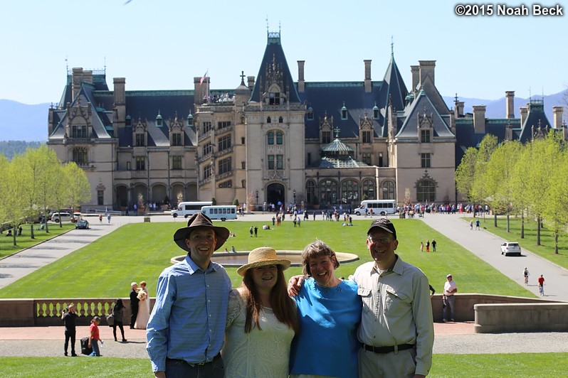 April 11, 2015: Noah, Roz, Raelynn, and Jim in front of Biltmore House