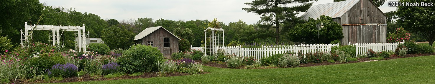 June 2, 2014: Panorama of gardens at the Beck Farm