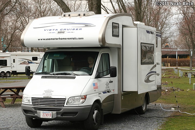 March 13, 2011: Rental RV parked and plugged in at the campground