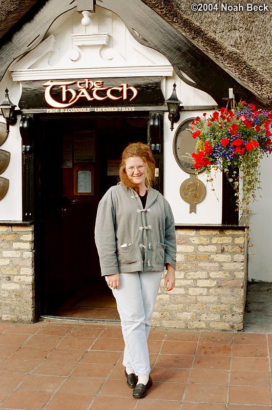 July 3, 2004: This is Roz in front of The Thatch bar and grill, where we ate dinner.