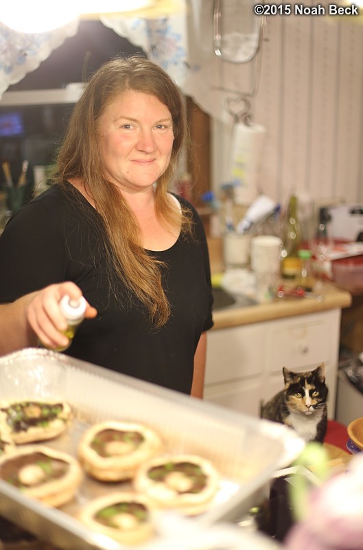 July 25, 2015: Roz and Katie making stuffed mushrooms for the pig roast