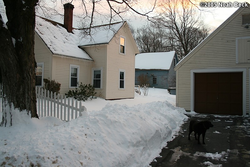 December 11, 2005: View of the house and garage with the back of the barn showing behind the house