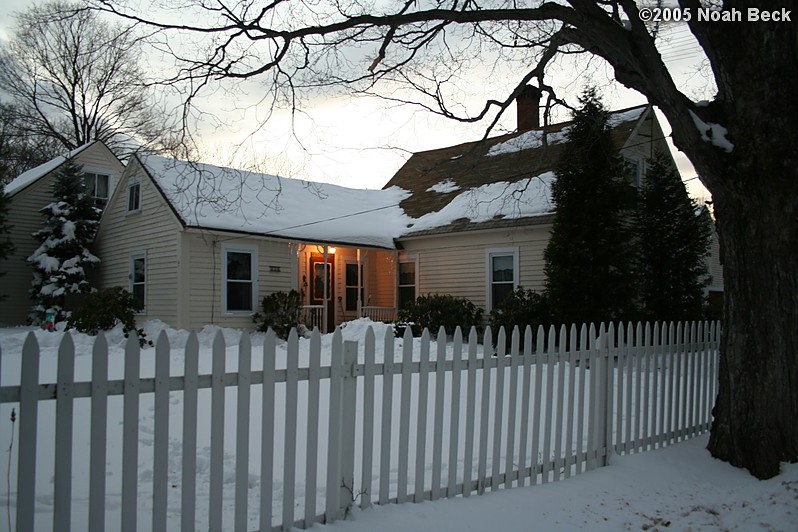 December 11, 2005: View of the house from the street with the light on over the kitchen door