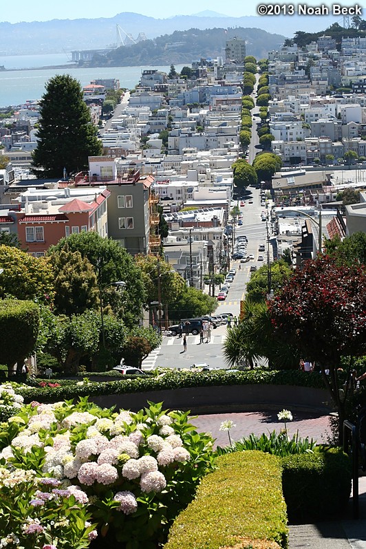 June 28, 2013: View from the top of Lombard St, with one curve visible in the bottom of the picture