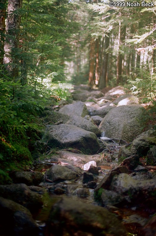 July 31, 1999: Although water can be seen running down between these rocks, this is not actually a creek. This is a part of the Appalachian Trail, also known as &quot;a bunch of really large rocks and occasional running water.&quot;
