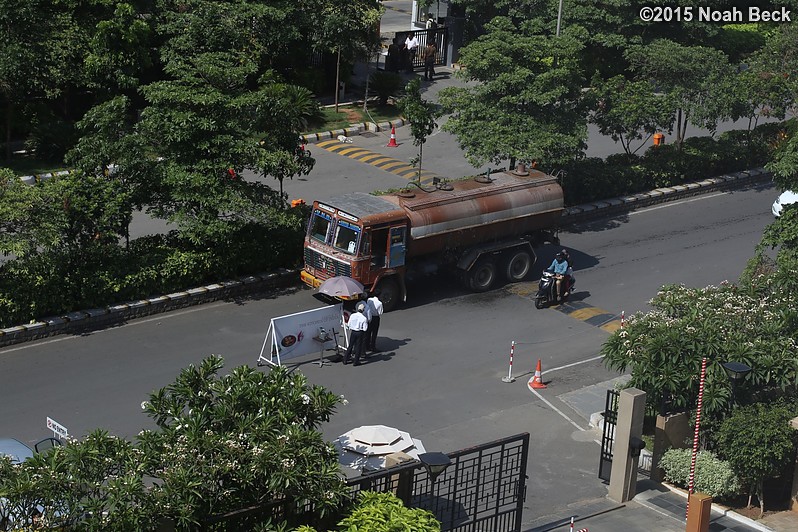 April 24, 2015: A water truck passing by the hotel.  Not all the water reaches its intended destination.