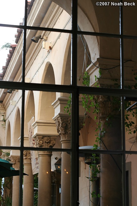 June 7, 2007: Looking through a window at the Athenaeum at Caltech