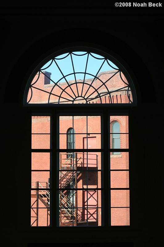 August 23, 2008: looking out a window in downtown Worcester