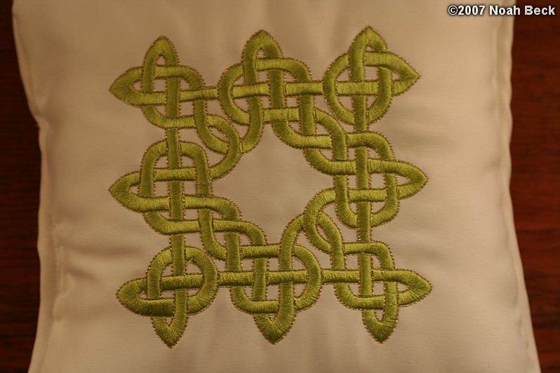 October 6, 2007: Embroidered pattern on a pillow