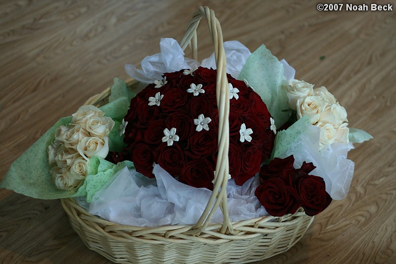 January 20, 2007: rose hand-held bouquets in a basket